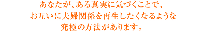 あなたが、ある真実に気づくことで、お互いに夫婦関係を再生したくなるような究極の方法があります。